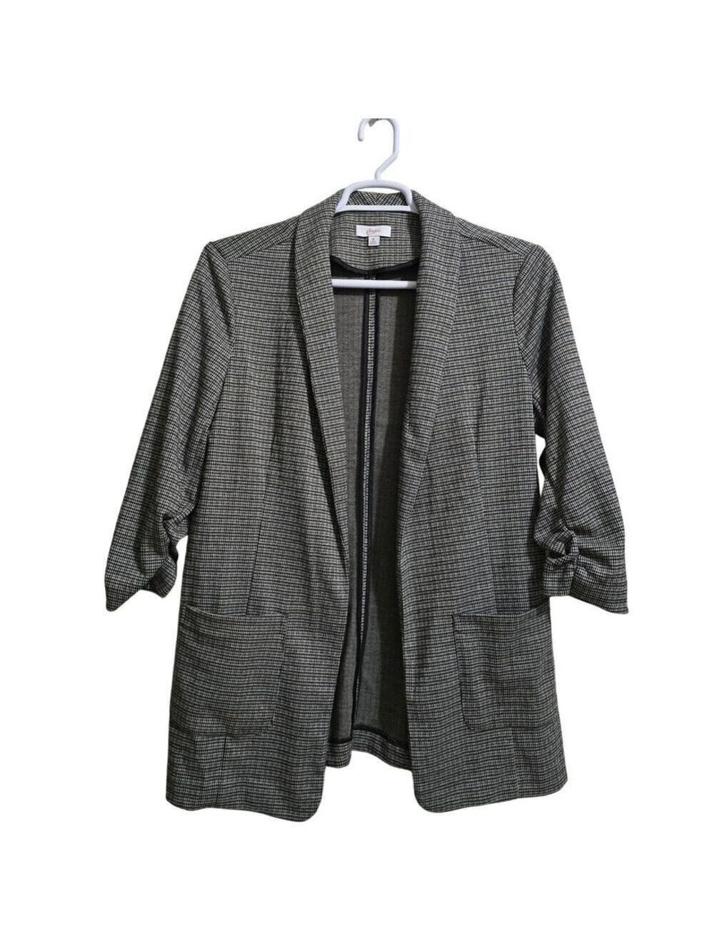 Candie's Oversized Houndstooth Ruched 3/4 Sleeve Open Front Blazer Sz XL